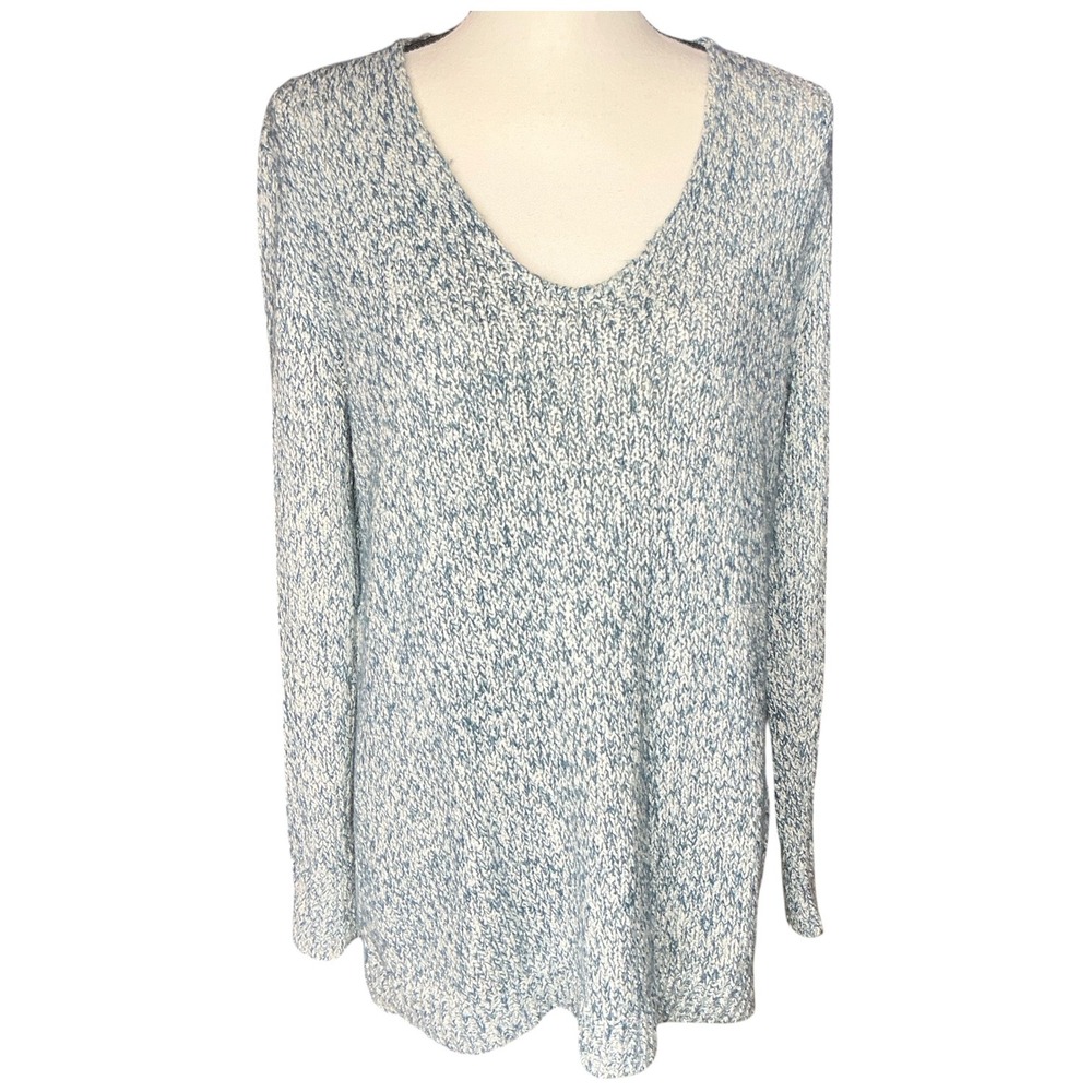 LOFT‎ Blue Marled V-Neck Sweater Women Size Large Long Sleeve Knit Pullover